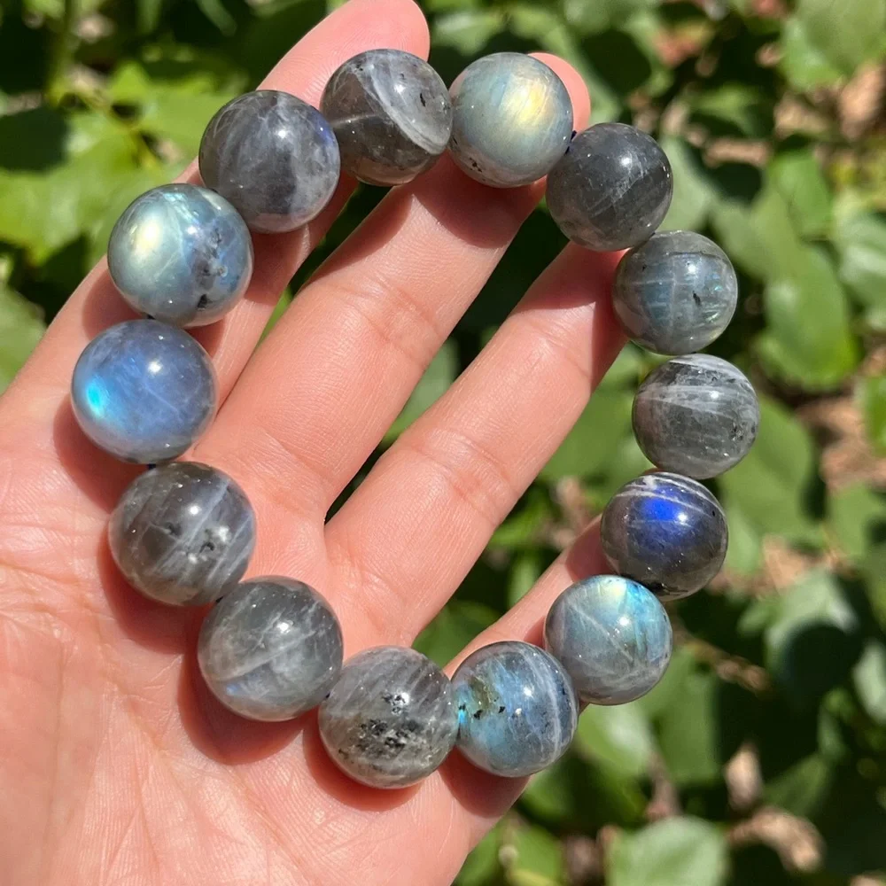16mm chunky flashy‎ grey labradorite bracelet